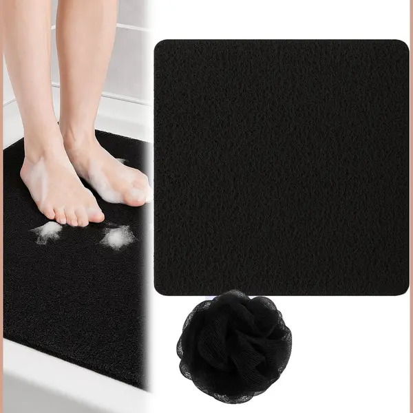 HomeShopXL Hsxl - Antislipmat Douche Zacht & Waterdoorlatend - 60x60CM - Incl. Netspons - Antislip Douchemat Zwart – Anti Slip Douche Cabine Mat – Mat Voor thumbnail