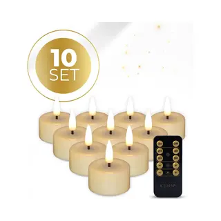 Kenn® 3D Led Waxinelichtjes - Tot 300 Branduren - 10 Stuks - Met Afstandsbediening - Echt Wax - Realistische Led Theelichtjes - Inclusief Batterijen