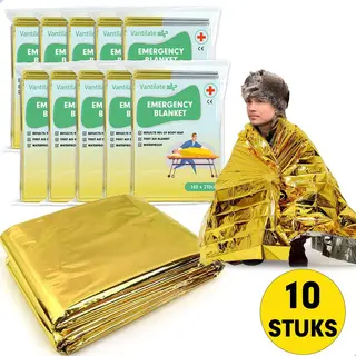 Vantilate Nooddeken - Set Van 10 Stuks - Reddingsdeken - Isolatiedeken - 160 X 210 - Pet - Aluminium - Goud / Zilver - Ehbo
