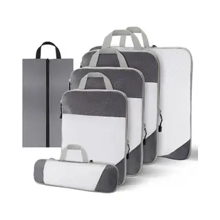 Packing Cubes Compressie – 6-delige Koffer Organizer Set – 60% Ruimtebesparing – Compression Packing Cubes – Grijs – Thousandtravelmiles