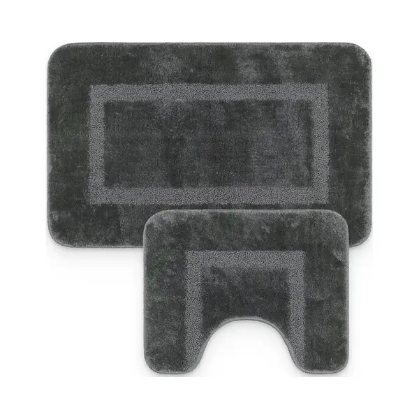 Loti Living Badmat Set Met Toiletmat Antislip – Douchemat – Badmat Badkamer – Vloermat – Badmat Set Wc Mat – Badmat Set Antislip - Grijs - thumbnail