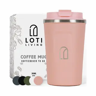 Loti Living Koffiebeker To Go – Thermosbeker - Koffiebeker Onderweg – Theebeker – Travel Mug - 380ml – Roze