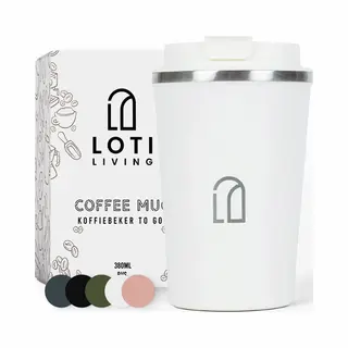 Loti Living Koffiebeker To Go – Thermosbeker - Koffiebeker Onderweg – Theebeker – Travel Mug - 380ml – Wit