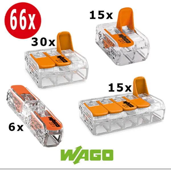 Wago Lasklemmen Assortiment Serie 221 - 2, 3 En 5 Voudig (66 Stuks) Big Pack - Tornitrex® thumbnail