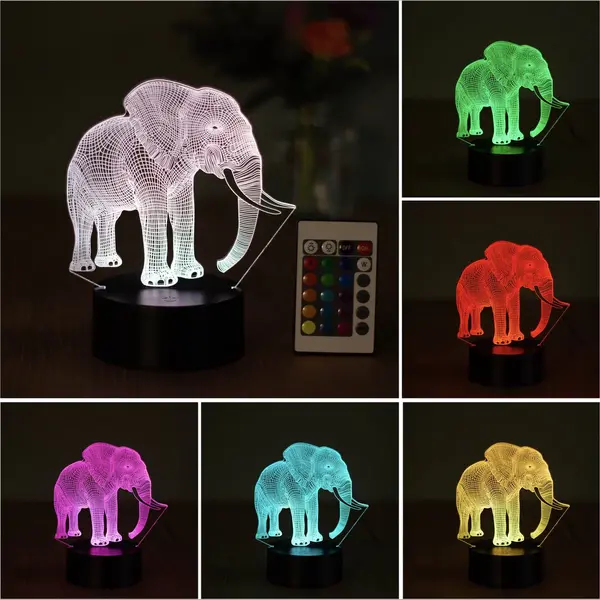 Klarigo®️ Nachtlamp – 3D Led Lamp Illusie – 16 Kleuren – Bureaulamp – Olifant – Sfeerlamp – Nachtlampje Kinderen – Creative - thumbnail