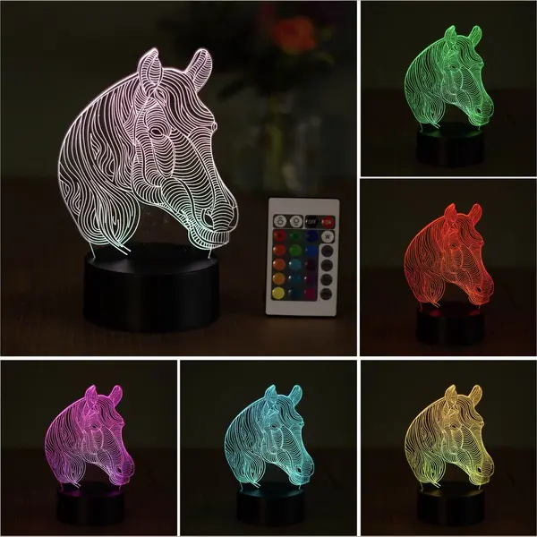Klarigo®️ Nachtlamp – 3D Led Lamp Illusie – 16 Kleuren – Bureaulamp – Paarden Lamp – Sfeerlamp – Nachtlampje Kinderen – Creative Lamp thumbnail