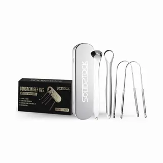 SolidStock Professionele Tongschraper - 5 In 1 Set - Voor Mondverzorging - Tongreiniger - Tongborstel - Ayurveda - Rvs