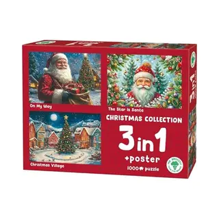 Mr. Broccoli Christmas Collection 3-in-1 Puzzle Set, 1000 Pieces With Poster, Holiday Village And Santa Theme