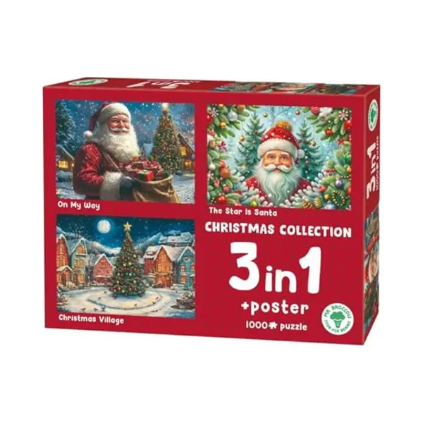 Mr. Broccoli Christmas Collection 3-in-1 Puzzle Set, 1000 Pieces With Poster, Holiday Village And Santa Theme thumbnail
