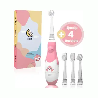 Loby Elektrische Tandenborstel Kind - Baby Tandenborstel - Met Timer - 0 T/m 4 Jaar - 4 Opzetborstels - Roze