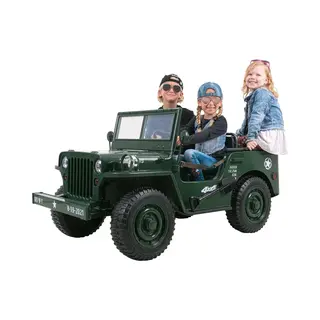 Finoos Elektrische Kinderauto - Willy's Jeep - 24V - 3-Persoons - Met Afstandsbediening - Matcha - Army