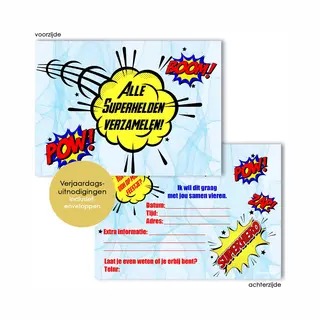 Art Foto Service Groep BCI027 -8 Verjaardagskaarten Met Envelop - Superhelden - Uitnodiging Kinderfeestje - Superheld - Verjaardag Uitnodiging - Uitnodigingskaarten -