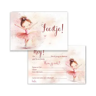 Art Foto Service Groep BCI021 -8 Verjaardagskaarten Met Envelop - Verjaardag Uitnodiging - Uitnodigingen Kinderfeestje- Ballet Feestje - Uitnodigingskaarten - Invulkaarten -