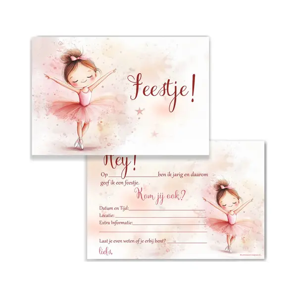 Art Foto Service Groep BCI021 -8 Verjaardagskaarten Met Envelop - Verjaardag Uitnodiging - Uitnodigingen Kinderfeestje- Ballet Feestje - Uitnodigingskaarten - Invulkaarten - thumbnail