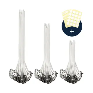 Foxoo Kaarsen Maken Kaarslont Set - 150 Stuks Kaarsenlont In 3 Maten - Incl. 150 Dubbelzijdige Glue Dots Kaarsenlont Pitvoet Stickers