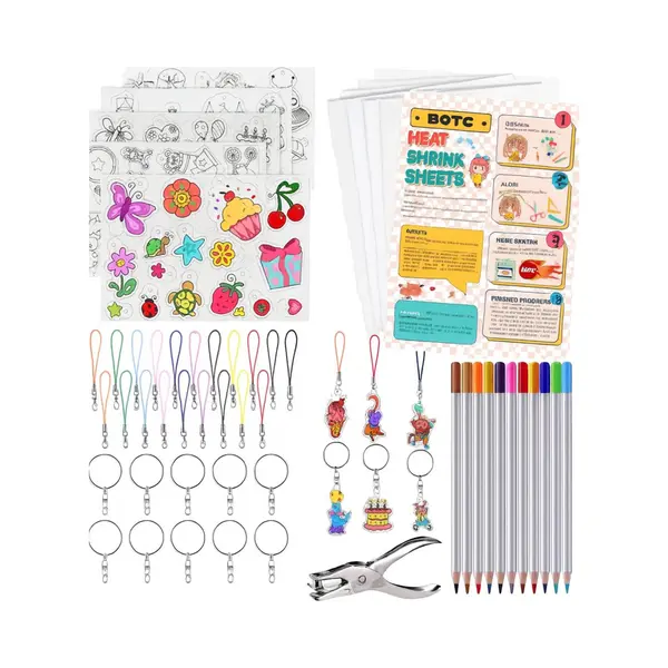 Botc Krimpfolie Set - 200-delig - Knutselen Krimpie Dimpie - Sieraden En Sleutelhangers Maken - Inclusief Attributen En Handleiding thumbnail