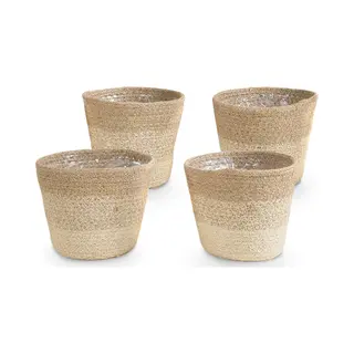 Bloomique - Geflochtener Blumentopf Gaby - Set Mit 4 Töpfen - Beige - Jute - Korb Für Pflanzen - Innen Und Außen - H13x Ø12