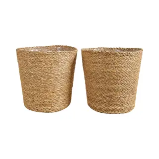 Bloomique - Geflochtener Blumentopf Maki - Set Mit 2 Töpfen - Beige - Seegras - Korb Für Pflanzen - Innen Und Außen - H22x Ø21