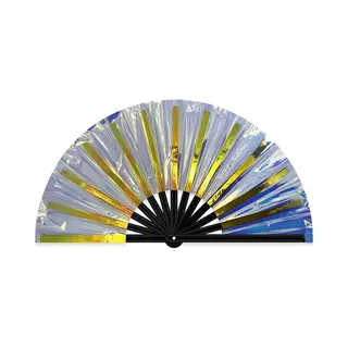 Xxl Festival Waaier - Handwaaier - Spaanse Waaier - Met Holografisch Effect - Inclusief Opbergzakje - 62 X 32 Cm - Bamboe/polyester