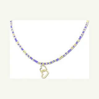 Cadeau Voor Haar CO88 Collection 8CN-26298 Stalen Ketting Met Kralen - Dames - Goudkleurig - 3 Mm - Blauw - 2, 5 Mm - Hartjes - 19 Mm - Lengte 38 + 7
