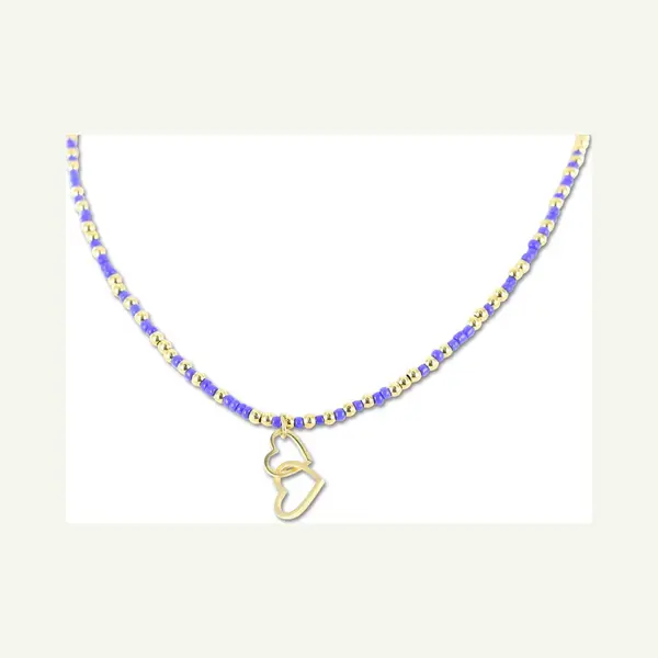 Cadeau Voor Haar CO88 Collection 8CN-26298 Stalen Ketting Met Kralen - Dames - Goudkleurig - 3 Mm - Blauw - 2, 5 Mm - Hartjes - 19 Mm - Lengte 38 + 7 thumbnail