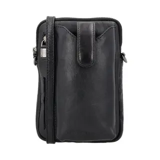 Hide & Stitches Porto Telefoontasje - Crossbody Tas - Telefoon - Ritssluiting - Leer - Leren Dames Tas - Zwart
