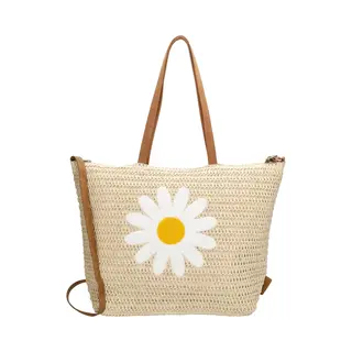 Beagles Fuerteventura Shopper - Schoudertas - Madelief - Riet - Tote Bag - Dames Tas - Licht Natuur