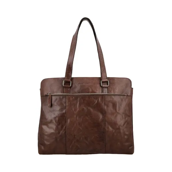 Hide & Stitches Westland Laptoptas 15, 6 Inch - Werk - School - Tas - Laptopvak - Leren Dames Tas - Donkerbruin thumbnail