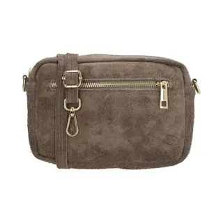 Charm London Elisa Schoudertas - Crossbody - Camerabag - Suede - Leer - Leren Dames Tas - Taupe