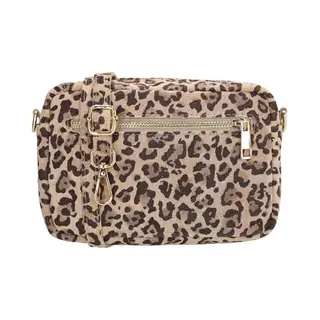 Charm London Elisa Schoudertas - Crossbody - Camerabag - Suede - Leer - Leren Dames Tas - Luipaard
