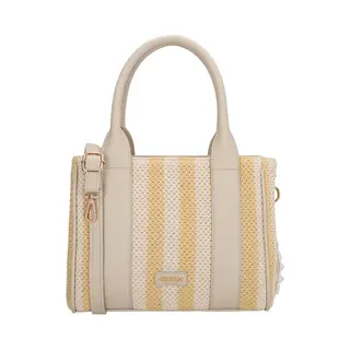 Charm London Capri Handtas - Schoudertas - Rietlook - Gestreept - Bag Charm - Dames Tas - Zacht Geel.