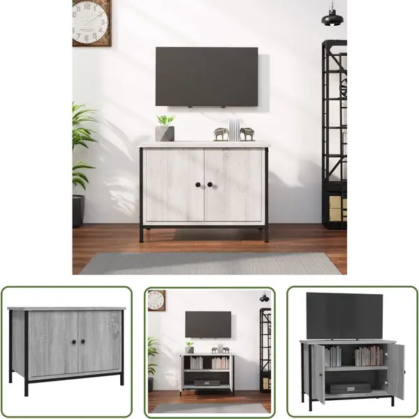 The Living Store VidaXL Salontafel - Tv-meubel - Tv-meubel Met Deuren 60x35x45 Cm Bewerkt Hout Grijs Sonoma - Houten Meubilair - Grijze Meubels - Media Kast thumbnail