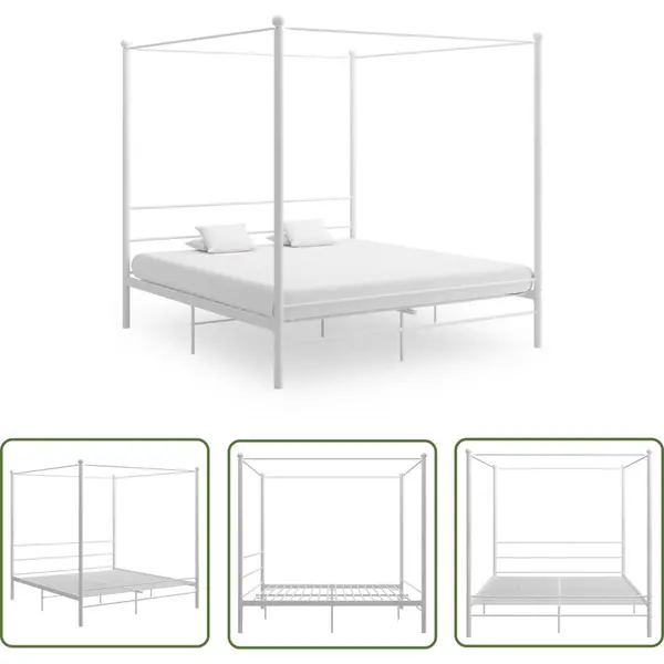 VidaXL Metalen Bedframe - Slaapcomfort - Hemelbedframe Metaal Wit 180x200 Cm - Hemelbed - Bedframe Wit - Boxspring Bed thumbnail