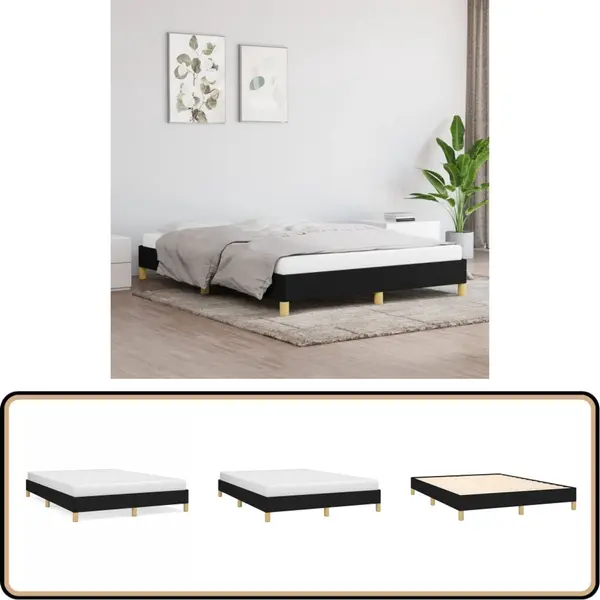The Living Store - Bettgestell Ohne Matratze Schwarz 140x200 Cm Stoff - Bettrahmen - Doppelbett - Boxspringbetten - Lattenrost - Schlafzimmermöbel thumbnail