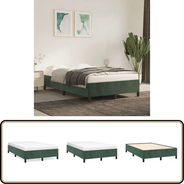 The Living Store Bettgestell Ohne Matratze Dunkelgrün 120x200 Cm Samt - Samtbett - Doppelbett - Boxspringbetten - Betten Gestell - Dunkgrünes Bett thumbnail