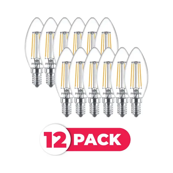 Philips Led Filament E14 - 4.3W (40W) - Warm Wit Licht - Niet Dimbaar - 12 Stuks thumbnail