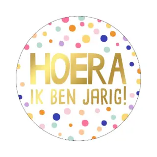 30x Sluitsticker Hiep Hoera! | Goudfolie | (assorti 4 Kleuren) | 40 Mm | Sluitzegel Feest | Sluitsticker | Chique Inpakken | Traktatie - Verjaardag -