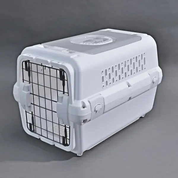 RHRQuality Reismand Kat & Hond – Stevige Transportbox Met Stalen Deur – Reistas Kat Xl (50 X 30 X 30 Cm) – Lichtgewicht & Veilig – Wit thumbnail