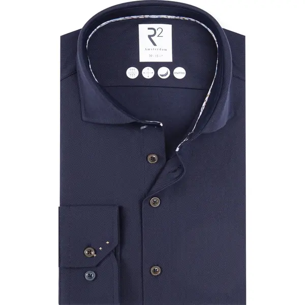 R2 Amsterdam Overhemd Donkerblauw, Effen thumbnail