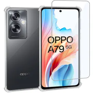 ChiGuard Geschikt Voor Oppo A79 5G - Hoesje + Screenprotector – Gehard Glas Cover + Shock Proof Case - Transparant