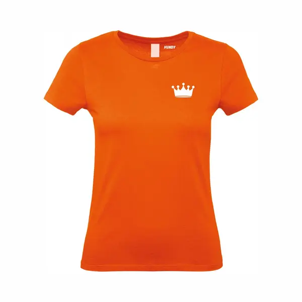 Vundy Dames T-shirt Kroontje Klein Wit | Koningsdag Kleding | Oranje T-shirt | Oranje Dames | Maat Xxl thumbnail