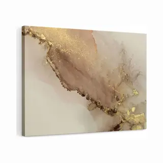 Artaza Canvas Schilderij Abstracte Kunst - Bruin Goud Marmer - 120x80 Cm - Groot - Wanddecoratie Woonkamer - Schilderijen - Muurdecoratie