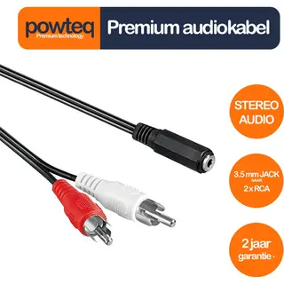 Powteq - 140 Cm Premium Audiokabel - 2x Rca Naar 3.5 Mm Jack (hoofdtelefoonaansluiting) - Stereo