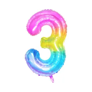 DW4Trading Regenboog Cijfer Ballon 3 - Feestversiering - Decoratie - Helium Ballon - 100 Cm