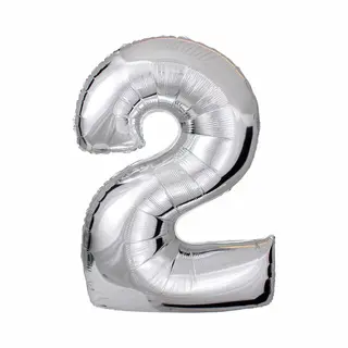 DW4Trading Zilver Cijfer Ballon 2 - Feestversiering - Decoratie - Helium Ballon - 40 Cm