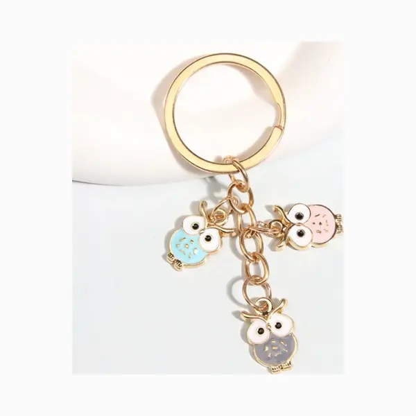 DW4Trading Sleutelhanger Met Drie Uiltjes - 8x4 Cm - Blauw, Roze En Grijs thumbnail
