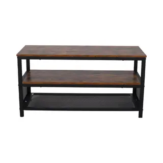 SensaHome - Nordic Antiek Houten Tv Meubel/Schoenenbank - Drielaags Plank Met Net - Klassiek En Elegant - 100x40x52cm - Bruin