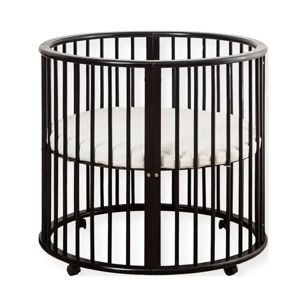 Buxibo – Babybox – Runde Spielbox Aus Holz – Laufstall – Inkl. Matratze – 91x91x85 Cm – Schwarz thumbnail