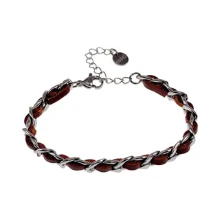 esde2 18cm Tot 23, 5cm X 7mm Cubaanse Armband Dames - Rvs Zilverkleur - Schakelsarmband Met Bruin Leer - Verstelbaar