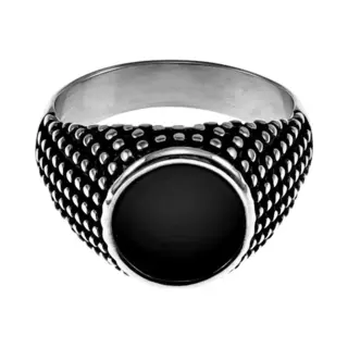 esde2 Zegelring Heren - Zilverkleurig Rvs - Stalen Ring Met Ronde Zwarte Steen